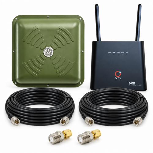 Комплект 4G інтернету OLAX AX9 Pro + ENERGY MIMO хакі 2×15 дБ, 2×10 м, SMA
